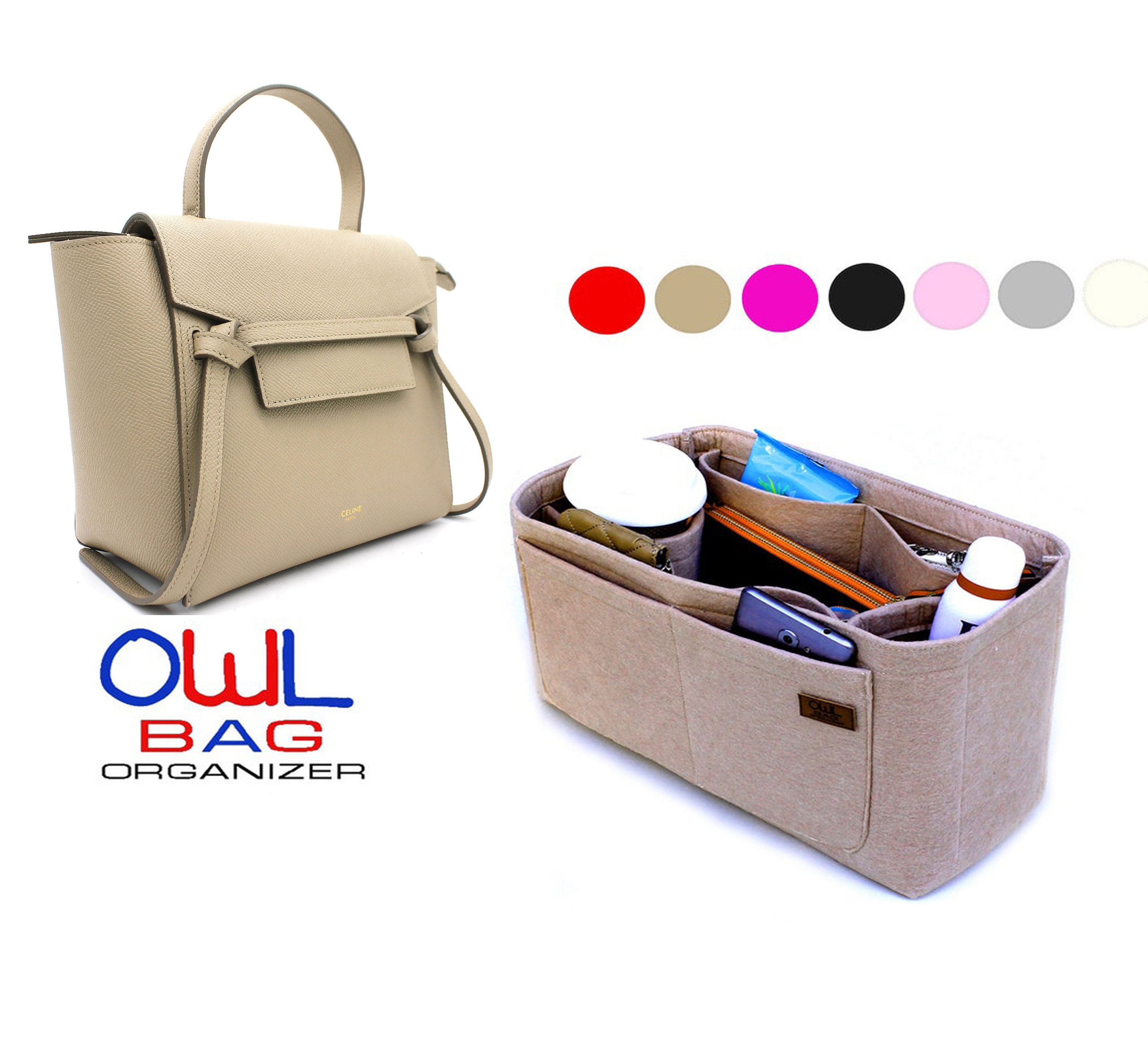 Purse Organizer Insert for Celine Horizontal Cabas, Bag Organizer with Laptop Compartment and Single Bottle Holder