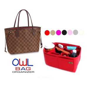 Pro Space Purse Bag Organizer Insert,Handbag Organizer for Women,Universal  Style Side Zipper,Perfect for LV neverfull mm and More,Red,Slender Medium 