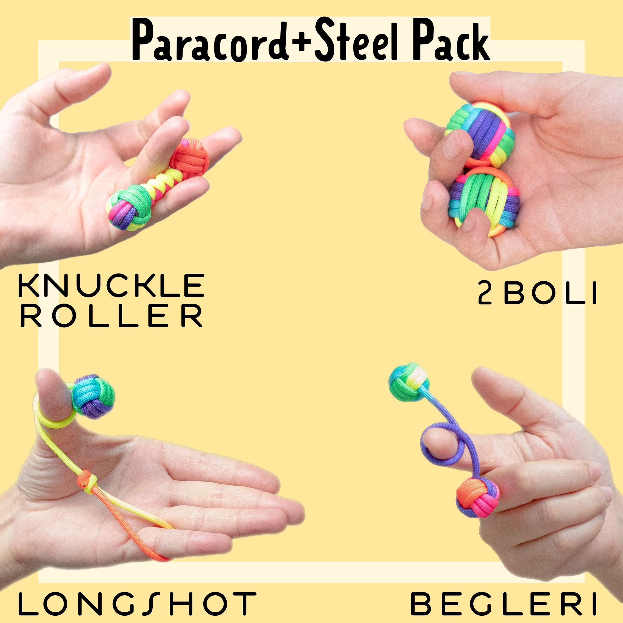 Paracord and Steel Finger Toy Pack Begleri Boli Knuckleroller