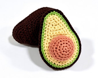 Avocado Rattle, Eco Teething Toys, Amigurumi Avocado, Montessori Play Food, Hypoallergenic Mould-Resistant Organic Natural, Baby Shower Gift