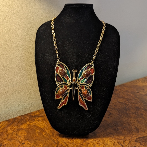 HUGE Vintage Butterfly Statement Necklace by Juliana D&E - 1970s Disco Designer