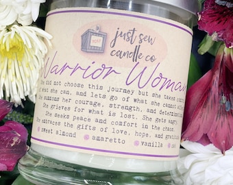 Warrior Woman Candle | Survivor Gift | Wood Wick Candle | Almond Candle | Strong Woman Candle | Scented Candle | Cancer Survivor Gift