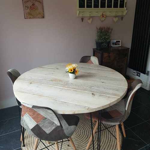 Round Dining Table Hairpin Leg Kitchen Table Reclaimed Etsy UK