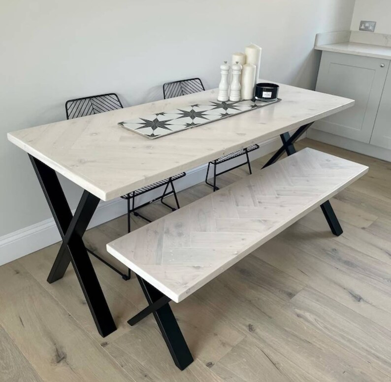 Herringbone Style. Reclaimed Wood Dining Table. Kitchen Table. Etsy UK