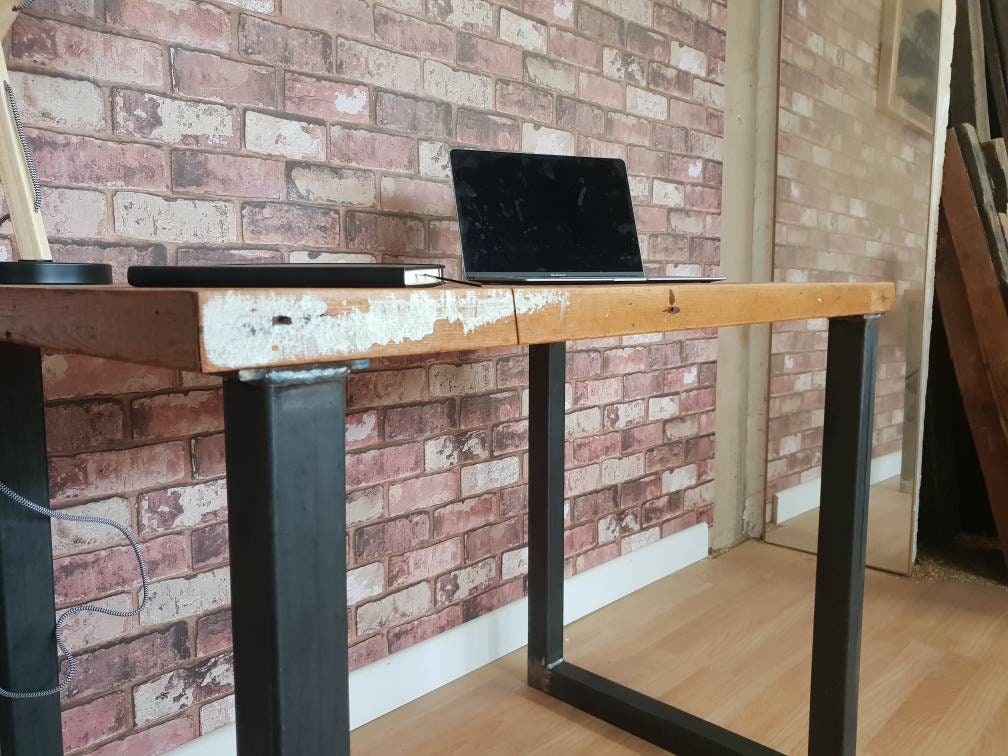 Reclaimed Wood Computer Desk With Steel Box Section 50mm Legs Etsy UK