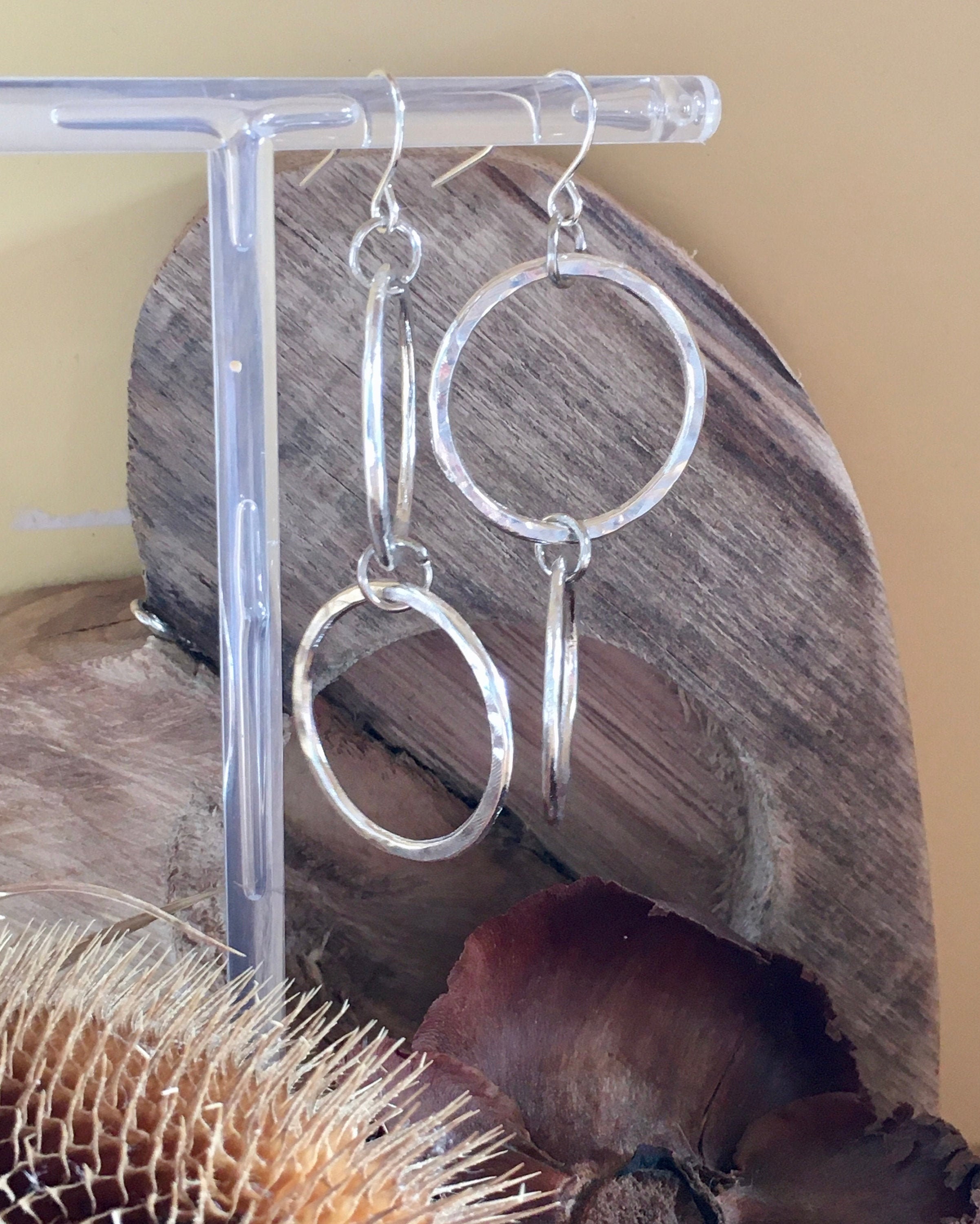 Silver double hoop dangle earrings Etsy