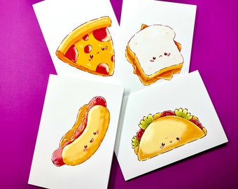 Cute Fast Food Cards - Hot Dog | Taco | Pizza | Grill Cheese