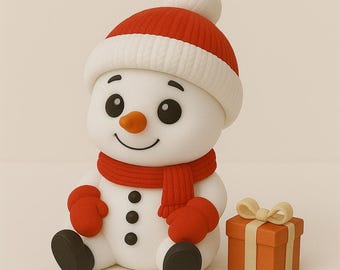 Adorable figura de muñeco de nieve impresa en 3D / Muñeco de nieve regordete de dibujos animados para decoración navideña / Adorno invernal en miniatura / Regalo para decorar estantes en Navidad