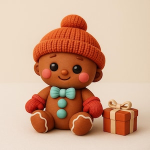 Baby Gingerbread Man Christmas Ornament – Cute 3D Printed Holiday Décor | Knitted Hat & Mittens | Unique Gift