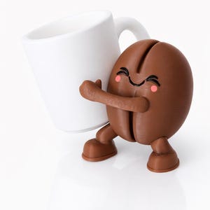 Coffee Bean Carrying Mug Figurine, Matte PLA Desk Decor Light Roast