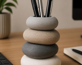 Portalápices Zen Rock Stack, organizador de escritorio impreso en 3D, decoración de oficina minimalista moderna, accesorio de escritorio biofílico, regalo único