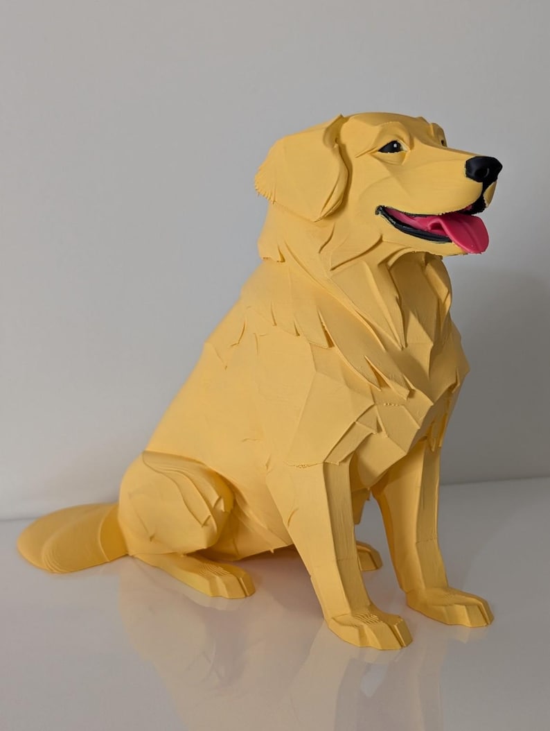 Golden Retriever Figurine, Modern PLA Decor with Soft Fur Texture image 3