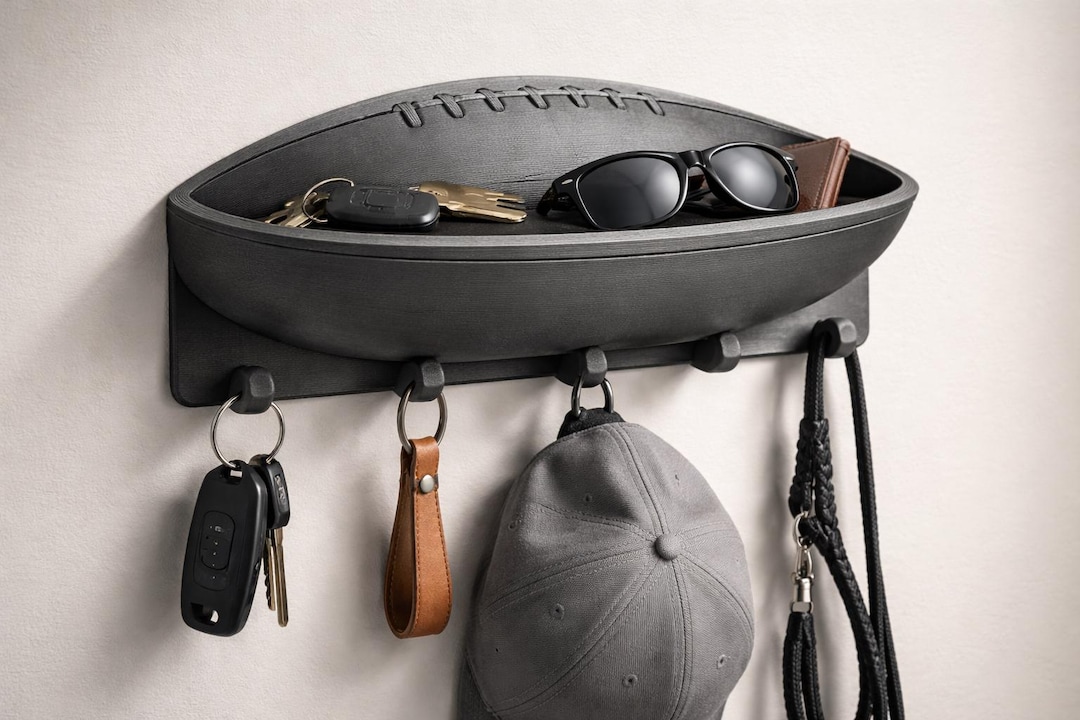 Football Key Holder Shelf | 3D Printed Entryway Organizer With Hooks ...
