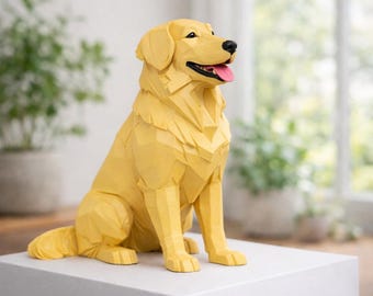 Golden Retriever Figurine, Modern PLA Decor with Soft Fur Texture