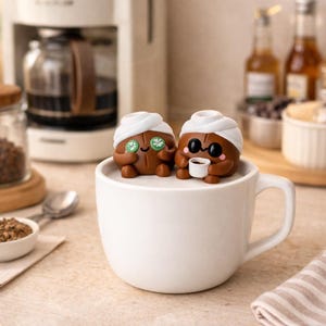 Coffee Bean Carrying Mug Figurine, Matte PLA Desk Decor Spa Latte