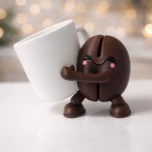 Coffee Bean Carrying Mug Figurine, Matte PLA Desk Decor Dark Roast
