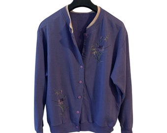 Vintage purple cardigan with floral pattern