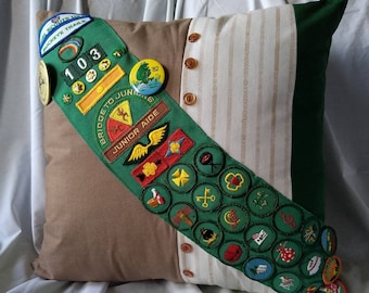 Celebrate Scouting with this one of a kind pillow made from a Girl Scout Uniform and Sash!