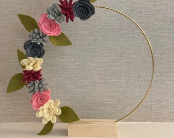 Handmade Felt Flower Wreath, Standing Table Decoration