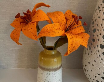 Handmade Felt Tiger Lily, Pollen-Free Floral Decor