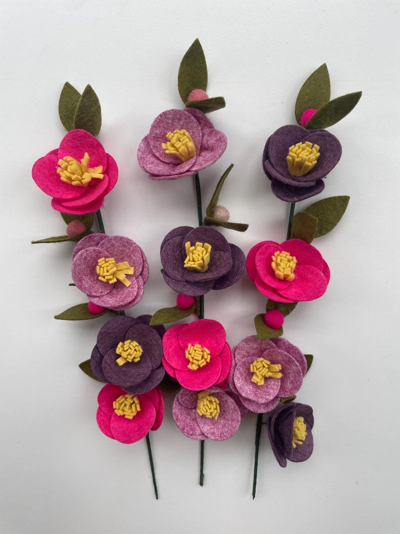Handmade Felt Flower Stems, Floral Bouquet, 30cm High image 1