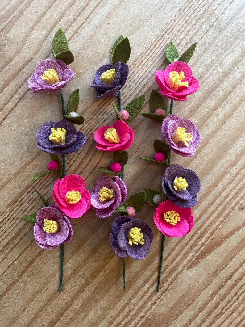 Handmade Felt Flower Stems, Floral Bouquet, 30cm High image 8