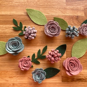 Felt Flower Set ~ Soft muted shades ~ Wool Blend Felt Flowers ~ DIY Felt Flowers ~ Handmade Felt Flowers