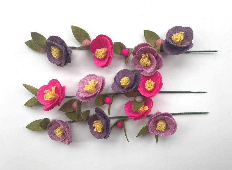 Handmade Felt Flower Stems, Floral Bouquet, 30cm High image 4