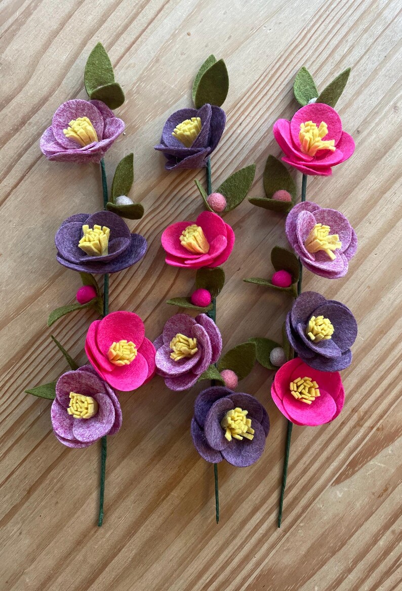 Handmade Felt Flower Stems, Floral Bouquet, 30cm High image 2
