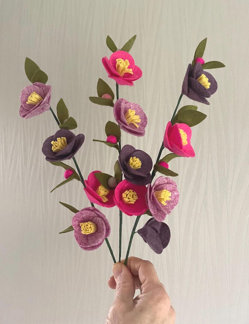 Handmade Felt Flower Stems, Floral Bouquet, 30cm High image 5