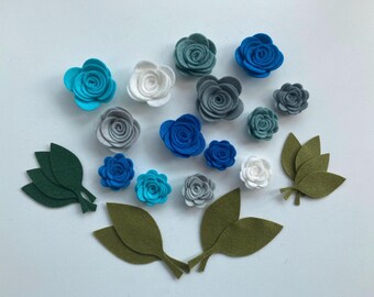 Handmade Wool Blend Felt Flower Set, Roses and Leaves