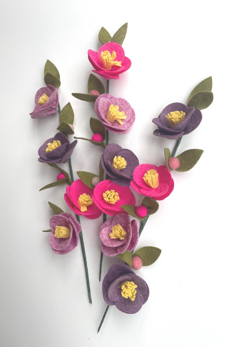 Handmade Felt Flower Stems, Floral Bouquet, 30cm High image 3