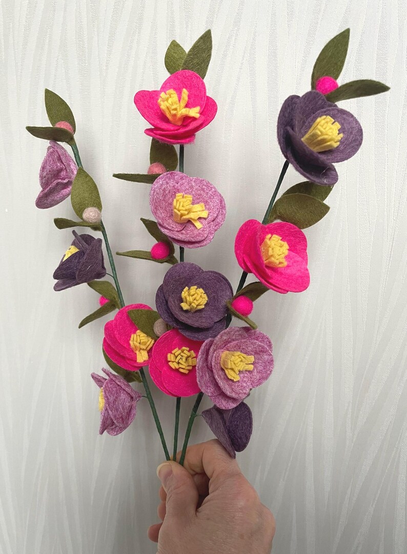 Handmade Felt Flower Stems, Floral Bouquet, 30cm High image 7