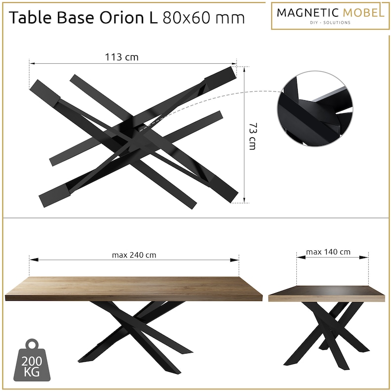 Tavolo struttura gambe tavolo Orion gambe incrociate tavolo tavolo da pranzo tavolo da pranzo in acciaio immagine 6