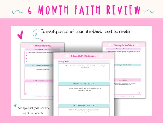 6 Month Faith Review 5 Pages  | Bible Study Worksheets|Future Faith Goals