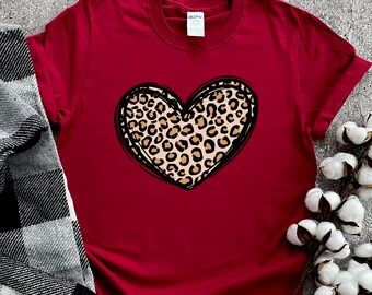 red shirt with leopard heart