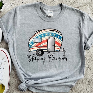 Happy Camper Shirt, American Camper Van T-shirt, Vintage Camper Shirt, Camping Shirts, Camper T-shirts, American Camping Shirts