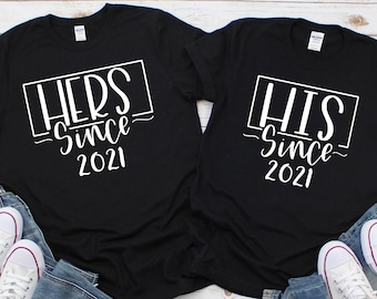 His Hers Couple Matching Shirts  Wedding Anniversary Shirts  Personalized Wedding Date Anniversary Shirts  Couple Wedding Gift Shirts