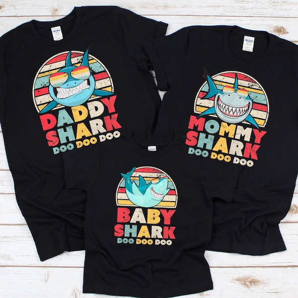 Mommy Shark Daddy Shark Baby Shark Shirts, Family Shark T-shirts, Vintage Baby Shark, Retro Style Baby Shark Shirt, Birthday Shark Shirts