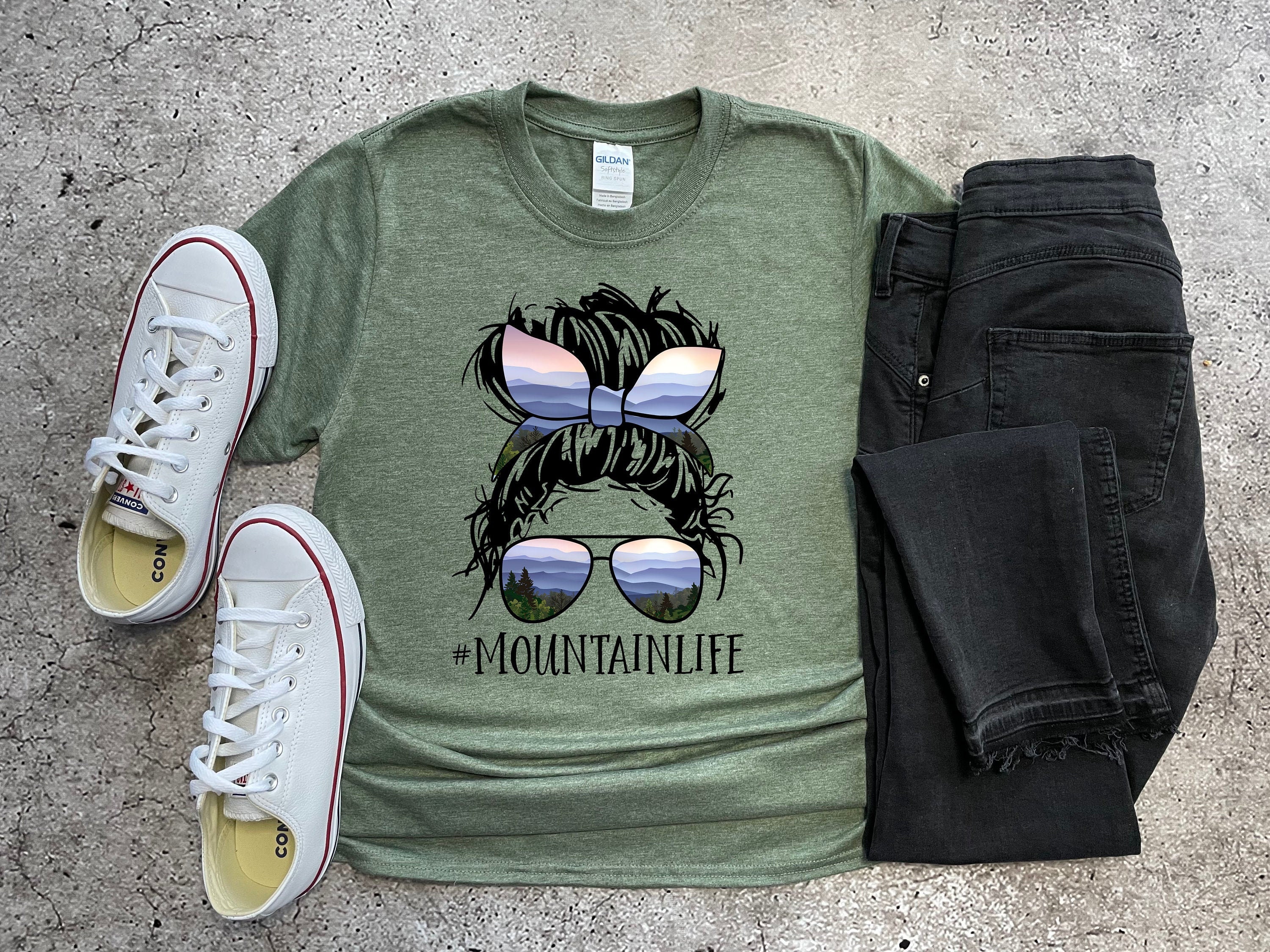 Mountain Life Shirts Mountains Woman Shirt Messy Bun Custom Etsy