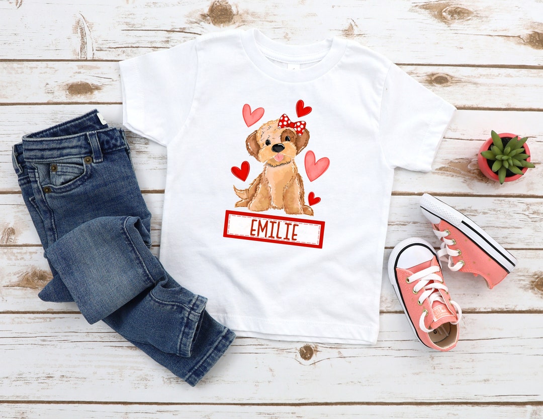 Personalized Girl Puppy Love Shirt, Personalized Valentine Girl Shirts