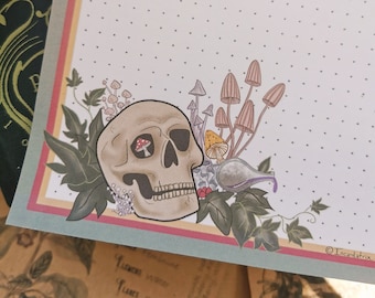 Cute memo deskpad ~ A5 Stationery Notepad Letter Paper ~ A5 Stationary Pad ~ skull, mushroom and potion 50 sheets