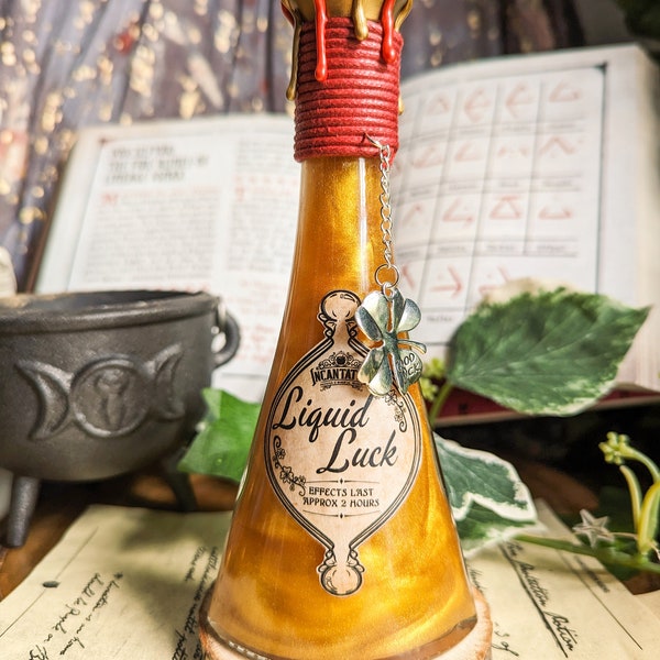 Potion de chance liquide (sort de chance) : potions de sorcière et de sorcier, fioles, bouteilles et répliques