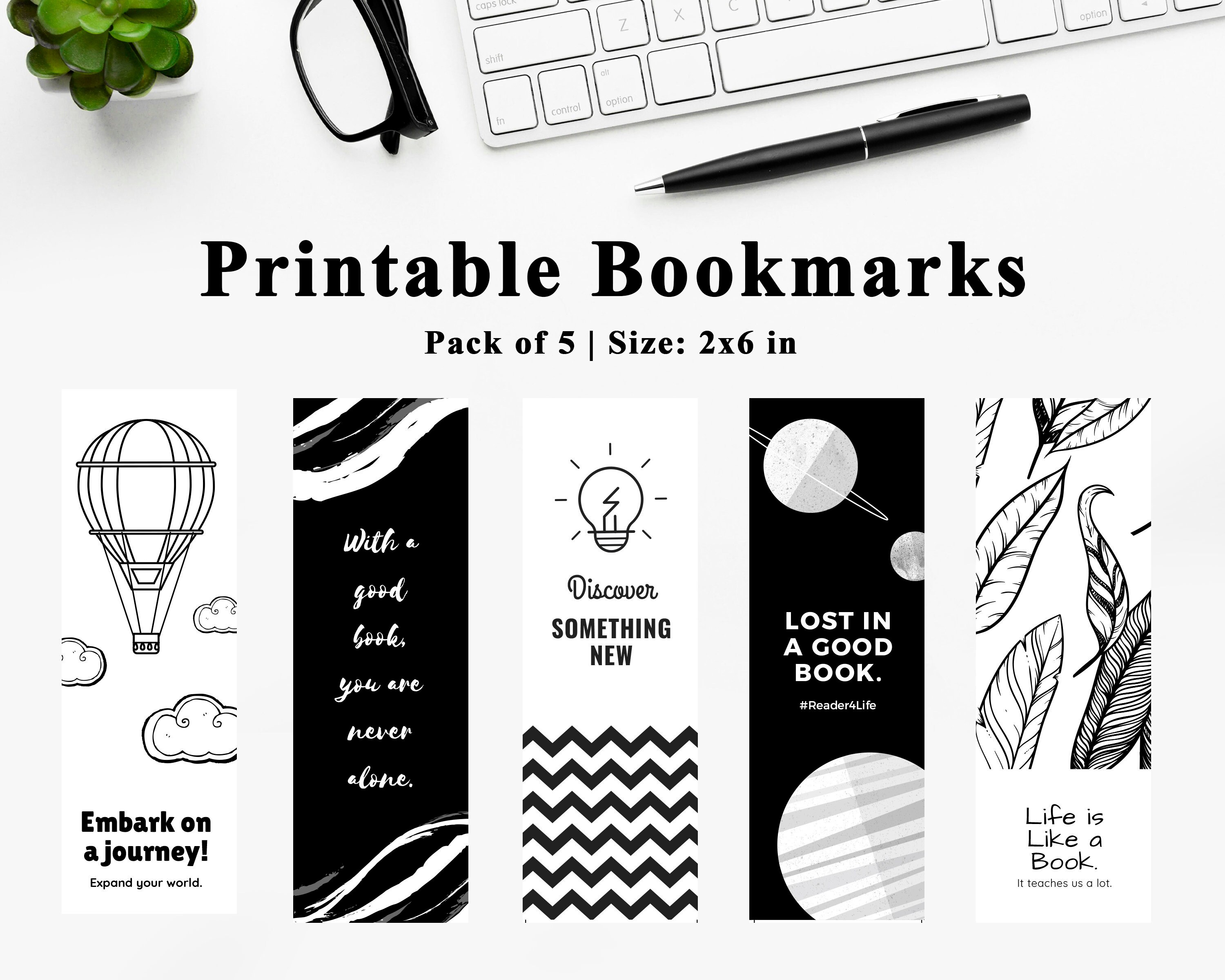 Printable Bookmarks Pack of 5 Stationary Set Digital Etsy