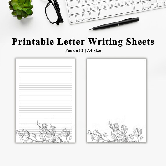 Printable Letter Writing Paper Black and White floral Letter | Etsy