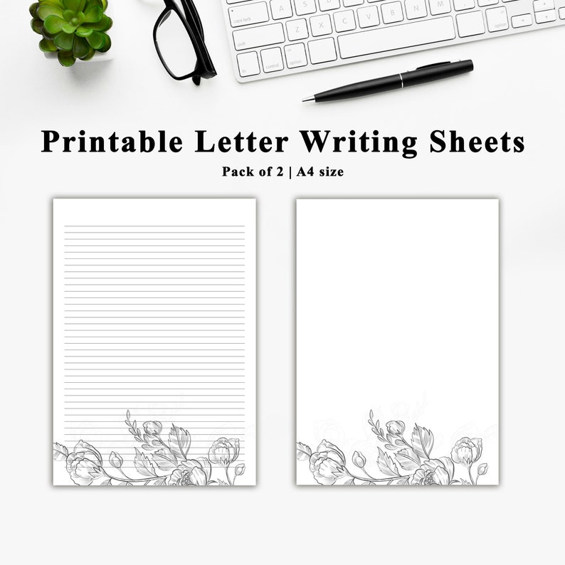 Printable Letter Writing Paper | Black and White Floral Letter Paper ...