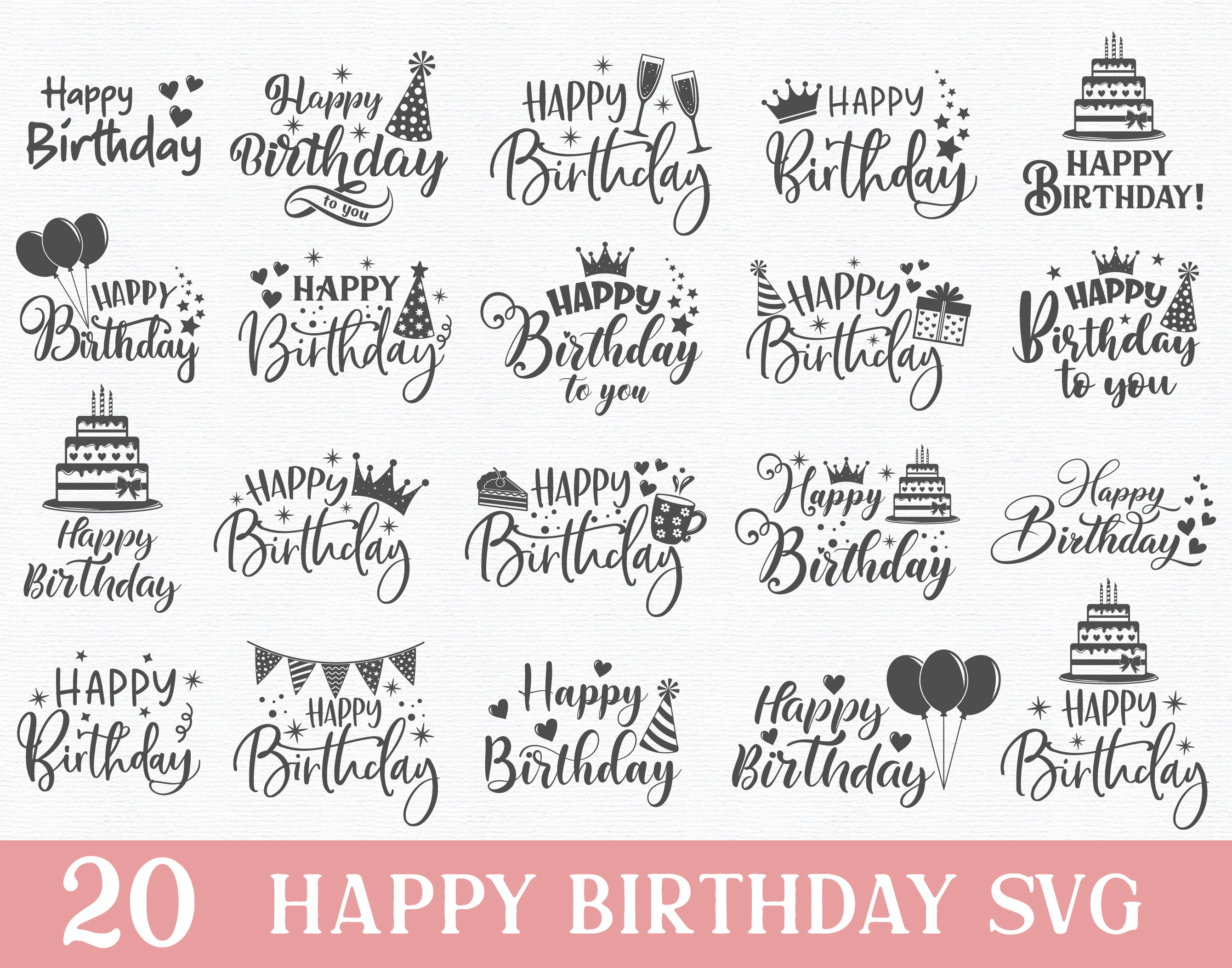 Download 20 Happy Birthday Svg Files Happy Birthday Svg Bundle Happy Etsy