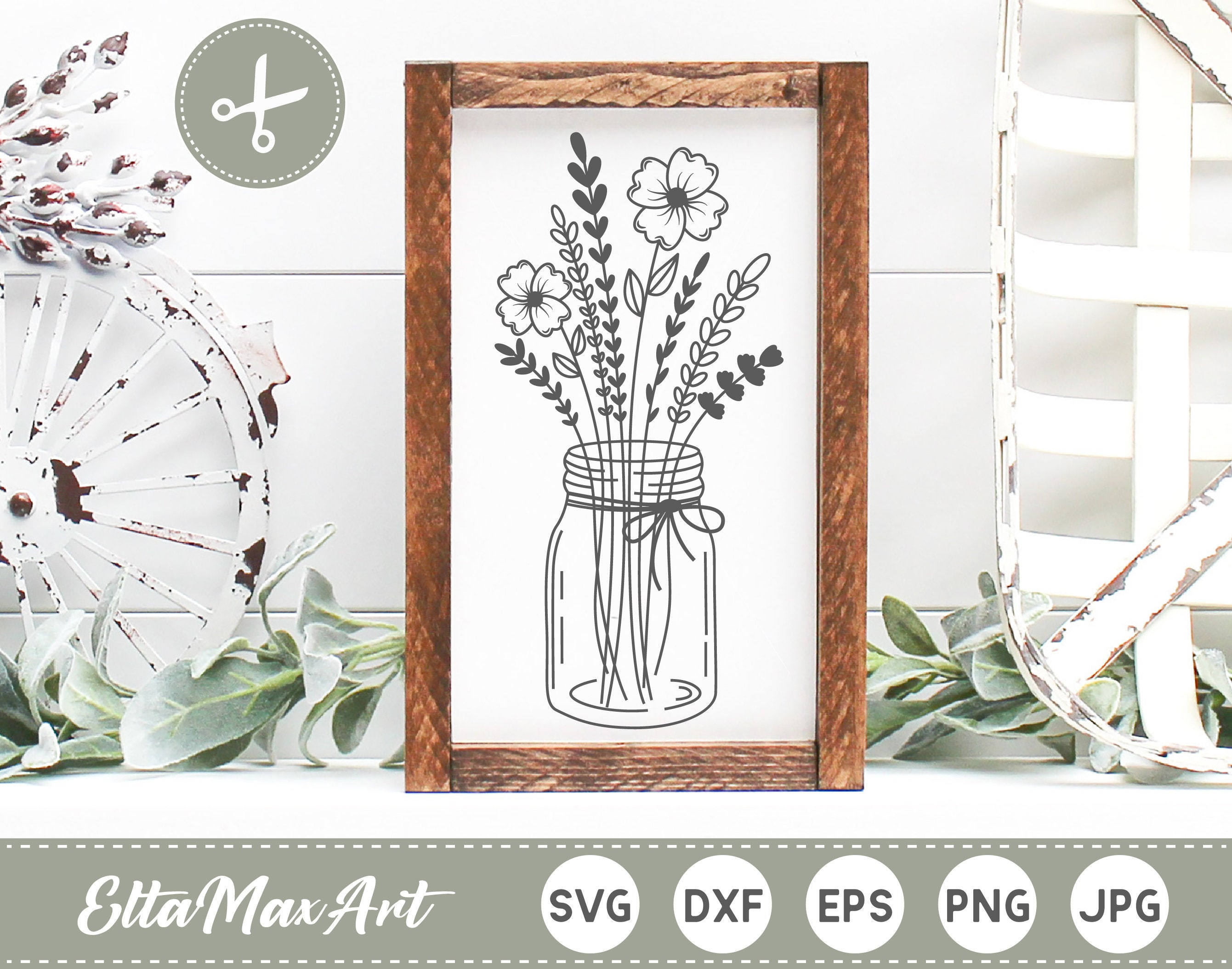 Mason Jar SVG File Flowers SVG File Mason Jar With Flowers Etsy Australia
