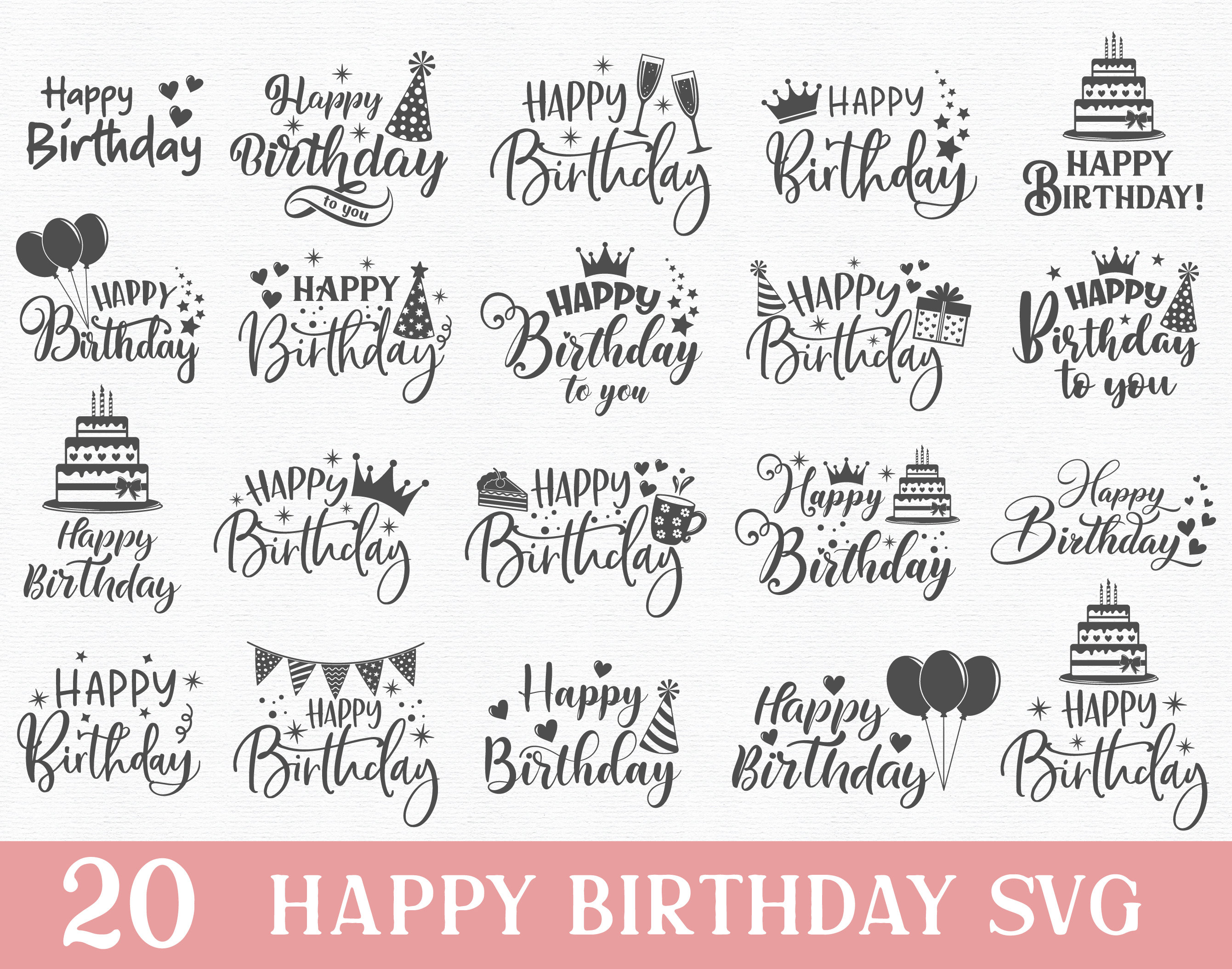 Download 20 Happy Birthday Svg Files Happy Birthday Svg Bundle Happy Etsy