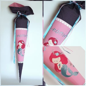 Individually sewn school bag with embroidered motif - Mermaid